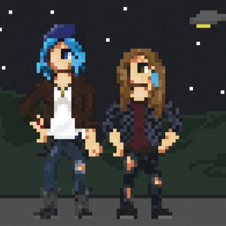 Chloe and Rachel Pixel Art on the street